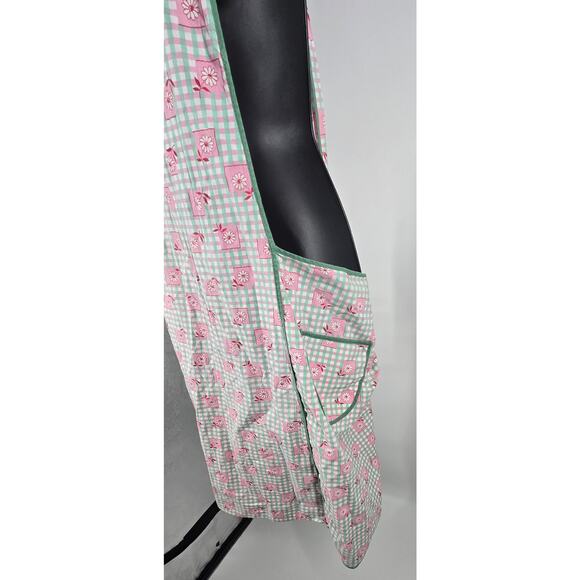 Gingham Daisy Smock Apron with Pockets Adjustable Baking Cooking Retro 1950s-60s - Picture 4 of 6